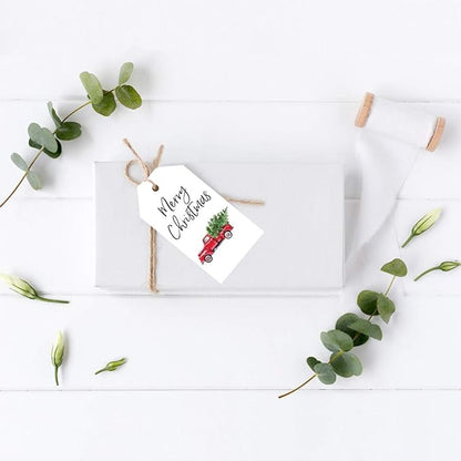 Andaz Press Holiday Season Classic Gift Tag, Merry Christmas to from Classic Favor Tags, Vintage Truck with Christmas Tree Design, Red Truck Gift Tags, Christmas Truck Gift Tags, 60-Pack