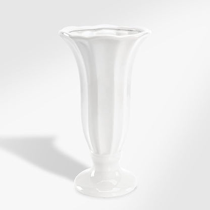 Modern Fluted Ceramic Vase, 10 Inch White Flower Vase with Pedestal Base, Decorative Table Top Vases for Centerpieces, Home Decor, Living Room, Bedroom, Wedding and Events, Housewarming Gift