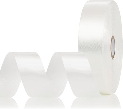 White Satin Ribbon 1 Inch, 60 Yards White Fabric Ribbon for Flower Bouquet, Gift Wrapping, Hair, Crafts, Graduation Wreaths, Wedding, Festival Decor