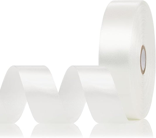 White Satin Ribbon 1 Inch, 60 Yards White Fabric Ribbon for Flower Bouquet, Gift Wrapping, Hair, Crafts, Graduation Wreaths, Wedding, Festival Decor