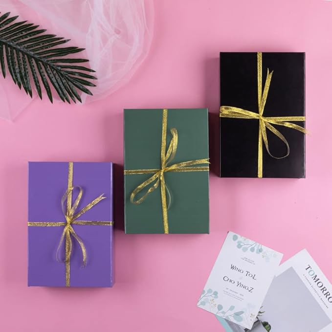 1 Pack Black Gift Box with Lids Small 12 x 8 x 2.7 Inches Clothes Gift Boxes for Presents Shirt Gift Boxes with Ribbon Magnetic Gift Box Bulk Cute Box for Packaging (Glossy Surface)
