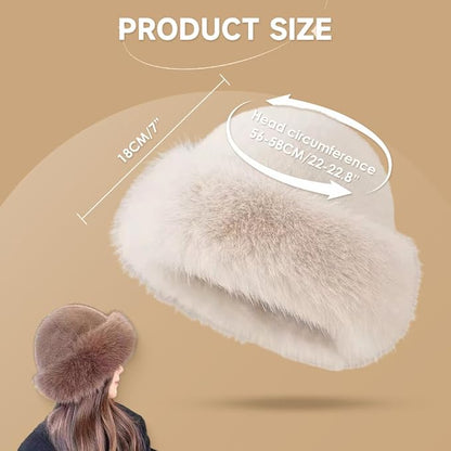 Faux Fur Bucket Hat, Womens Winter Plush Fluffy Furry Mink Hats Warm Thickened Fisherman Cap for Girls Women