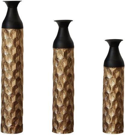 Floor Vases, Tall Home Decor Metal Vase Set of 3 Large Glazed Decorative Vases for Wedding Decor, Elegant Modern Flower Holder for Living Room, Entryway, Hallway, Dining Room