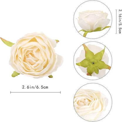IPOPU White Roses Artificial Flowers Heads Bulk, 25pcs Vintage Dried Flowers Artificial Rose Heads Silk Fake Rose for Wedding Centerpieces for Dining Table Decor Wall Flowers Decorations (Off White)