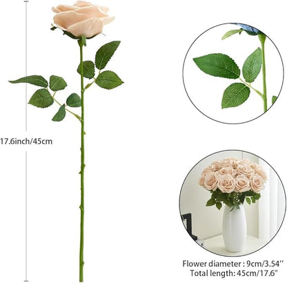 50Pcs Champagne Roses Artificial Flowers Artificial Silk Roses Bulk,Fake Roses Flower with Stems Realistic Flowers for Wedding Centerpiece Home Party Decor