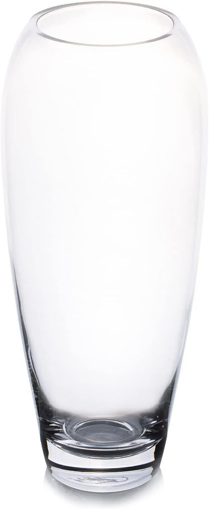 Enova Floral Oval Glass Vase for Flowers, 4.5" W 11.5" H Clear Large Domed Bullet Cylinder Floral Vase for Home Decor, Wedding Centerpiece Event (1 Piece)