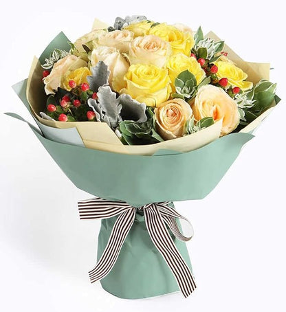 LeZakaa 20 Sheets Flower Wrapping Paper - Waterproof Reversible Floral Bouquet Paper - Military Green Design for Father's Day, Graduation, Party, Holiday
