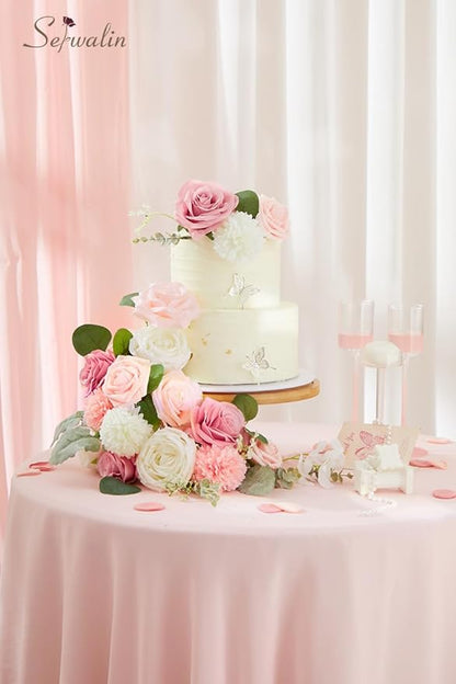 Serwalin Artificial Flowers Fake Silk Flowers for DIY Wedding Bouquets Cake Decoration Mixed Roses Combo Blush Pink and White Flower Centerpieces Arrangements for Party Table Chair Decor
