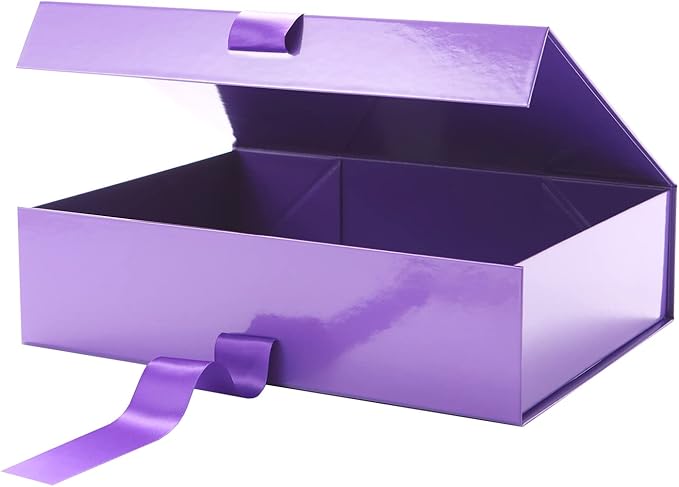 GREEN BEAN Purple Magnetic Gift Boxes with Ribbon, 6 Pack, 13x9.7x3.4 Inches, Luxury Gift Boxes for Presents, Bridesmaid Proposal Boxes, Birthdays, Weddings, Baby Showers