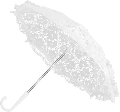 Yosoo Lace Embroidery Wedding Umbrella, Bridal Party Craft Flowers Decoration Props Accessory, for Wedding Party Celebration (51239 White)