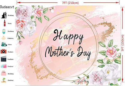 7x5ft Happy Mother's Day Backdrop Love Heart Photography Background Floral Mothers Day Birthday Photography Background for Mother's Day Photo Booth Props