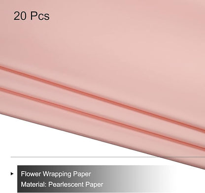 MECCANIXITY 20 Pcs Flower Wrapping Paper 22.8x22.8 Inch Waterproof Florists Wrapping Paper for Florist Bouquet Supplies, DIY Crafts, Gift/Gift Box Packaging Light Pink