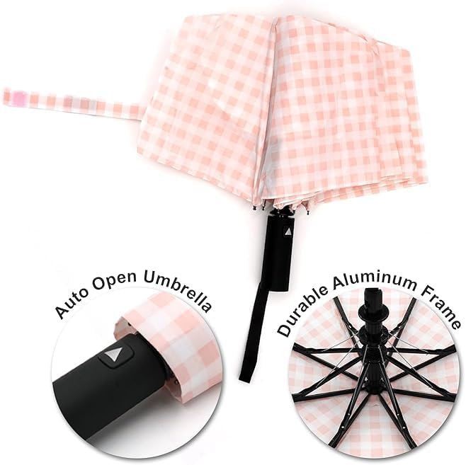 Nollia Windproof Automatic Travel Umbrella, Compact Portable with Reinforced Ribs for Sun & Rain