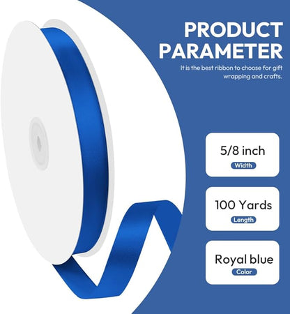 5/8" x 100 Yards Satin Ribbon - Royal Blue Silk Ribbon with Spool - Ideal for Gift Wrapping, Floral Bouquets, Crafts, Wedding Party Decorations, Christmas and Sewing Projects