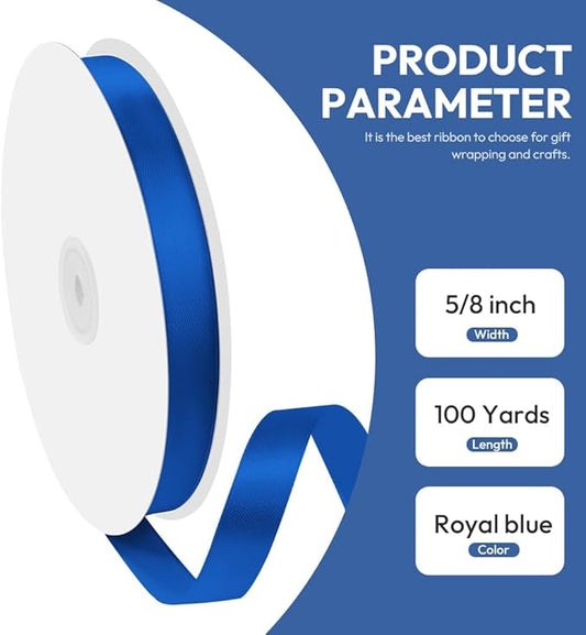 5/8" x 100 Yards Satin Ribbon - Royal Blue Silk Ribbon with Spool - Ideal for Gift Wrapping, Floral Bouquets, Crafts, Wedding Party Decorations, Christmas and Sewing Projects