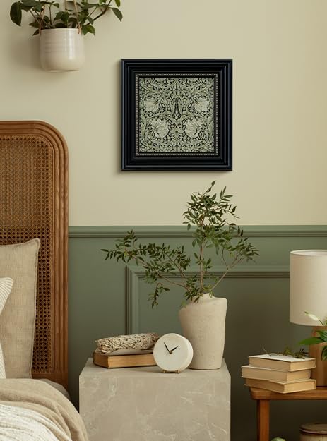 Vintage 3D Textured Floral Pattern Framed Wall Art 16x16, William Morris Inspired Botanical Sandstone Panel Print Square Artwork, Rustic Retro Square Living Room Bedroom Study Gallery Decor