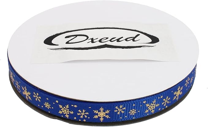 Gold Printing Snowflake Grosgrain Ribbon 25 Yard Each Roll 100% Polyester Woven Edge (3/8", Royal Blue)