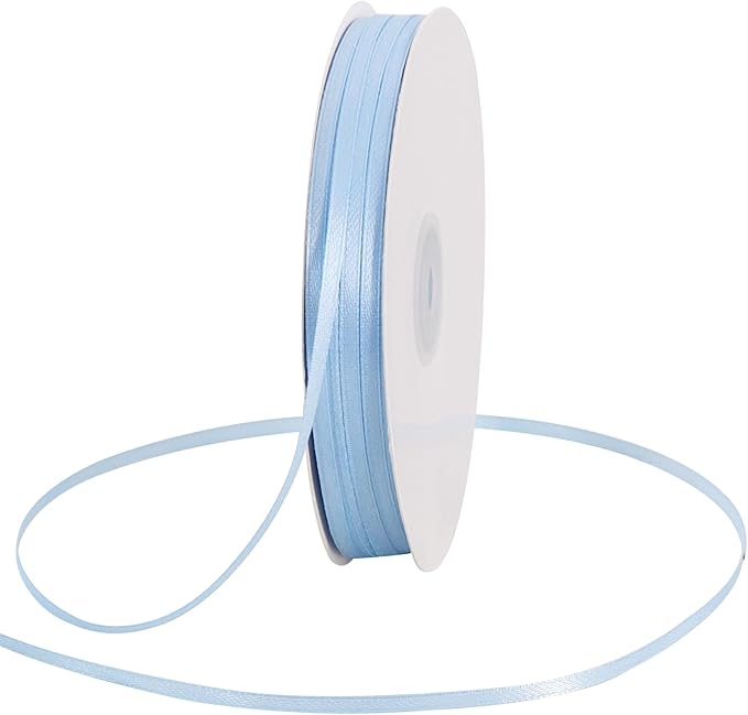 TONIFUL 1/8 Inch x 200 Yards Light Blue Thin Solid Satin Ribbon Giant Spool Double Face Ribbons for Crafts Hanging Tags Invitation Card Balloons Bouquet Hair Gift Wrapping Party Decoration