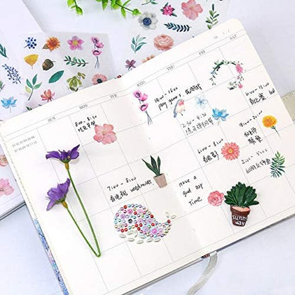 12sheets Watercolor Flower Stickers for Scrapbooking, Fresh Floral Summer Sticker Scrapbooking White Floral Plant Design, Small Decorative Stickers for DIY,Diary Decoration,Books Summer's GIF
