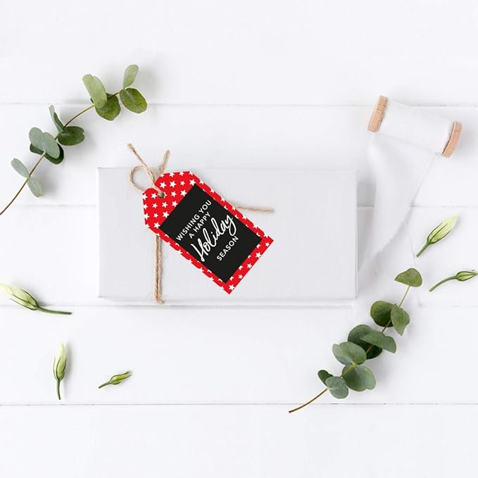 Andaz Press Christmas Holiday Season Classic Gift Tags, Merry Christmas to from and Wishing You A Happy Holiday Season, Red with White Stars Design, for Holiday Events, Parties, and Favors, 60-Pack