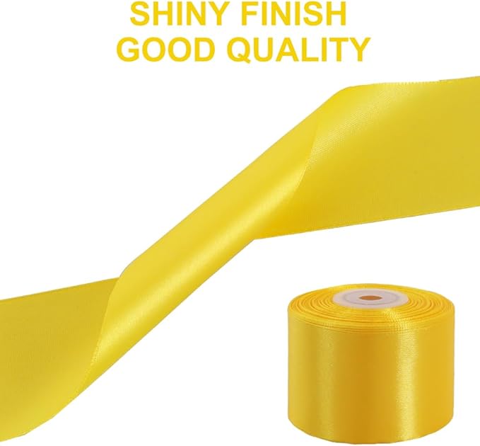 TONIFUL 2 Inch x 25 Yards Wide Gold Yellow Satin Ribbon Solid Fabric Ribbon for Gift Wrapping Crafts Chair Sash Eternal Flower Invitation Cards Hair Bows Sewing Party Wedding Decoration