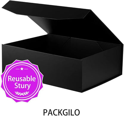 1 Pcs Matte Black Extra Large Gift Box with Lid, 16.5x13x5.3 Inches, Hard Magnetic Giant Gift Boxes for Presents Clothes Robe Wedding Dress Sweater,Reusable Foldable Bridesmaid Proposal Box