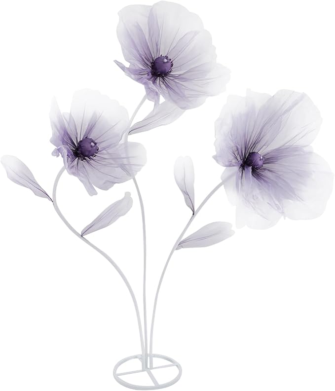 Large Giant Flowers Wedding, 3-Head Fake Flowers with Standing Stems and Base, 5.6 Ft Tall Artificial Silk Flower Large Fake Flower, Wedding Reception Banquet Background Home Decor (Purple)