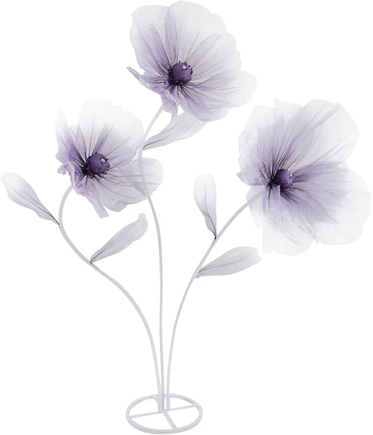Large Giant Flowers Wedding, 3-Head Fake Flowers with Standing Stems and Base, 5.6 Ft Tall Artificial Silk Flower Large Fake Flower, Wedding Reception Banquet Background Home Decor (Purple)