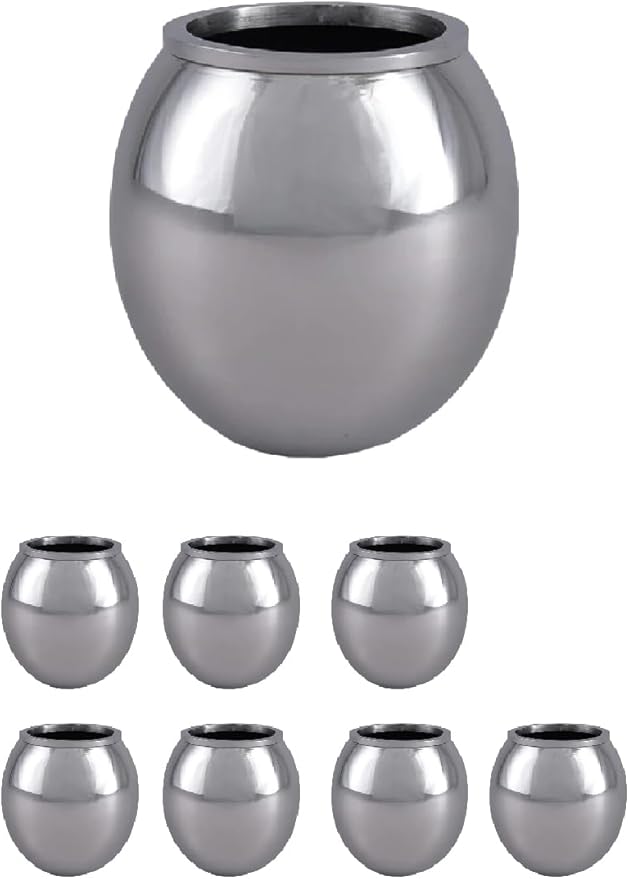 Serene Spaces Living Alerra Stainless Steel Vase, Round Modern Silver Flower Vase, Minimalist Metal Accent for Home, Office, Wedding, or Event Centerpiece, 4.5" Diameter & 4.5" Tall, Pack of 8