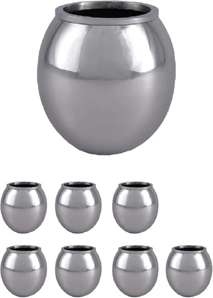 Serene Spaces Living Alerra Stainless Steel Vase, Round Modern Silver Flower Vase, Minimalist Metal Accent for Home, Office, Wedding, or Event Centerpiece, 4.5" Diameter & 4.5" Tall, Pack of 8