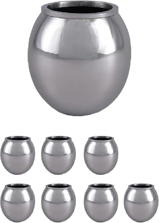 Serene Spaces Living Alerra Stainless Steel Vase, Round Modern Silver Flower Vase, Minimalist Metal Accent for Home, Office, Wedding, or Event Centerpiece, 4.5" Diameter & 4.5" Tall, Pack of 8