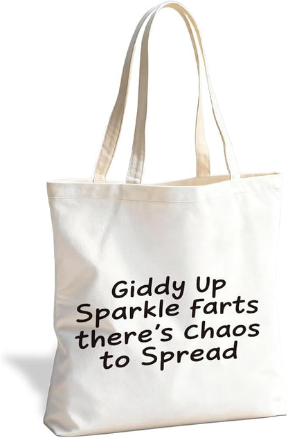 Funny Canvas Tote Bag, Cute Humor Gift for Women Friends, Reusable Shopping Grocery Bag for Work Beach Gym