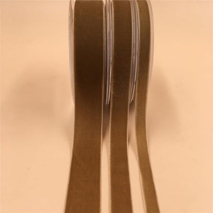 Nylon Khaki Velvet Ribbon Single Faced,3/8 Inch X 25 Yards Spool