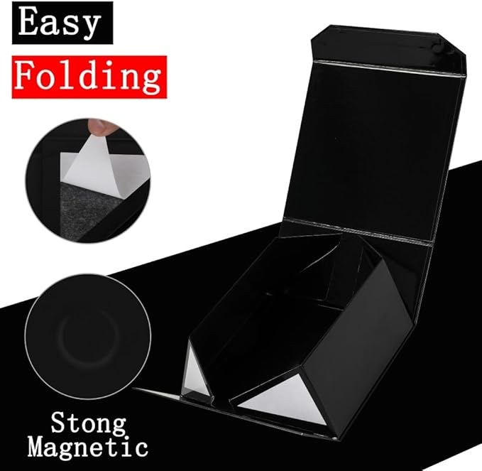6 Pcs Black Gift Box Large 13x11x5.3 Inch Black Large Gift Box with Crinkle Paper Magnetic Box with Shredded Paper Luxury Gift Boxes with Lids for Presents