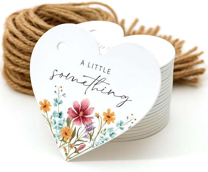 50 Heart Thank You Gift Tags with String Attached, Small Thank You for Celebrating with Us Gift Bag Tags for Presents and Personalized Party Favors - Baby Shower, Wedding, Bridal Shower, Birthday