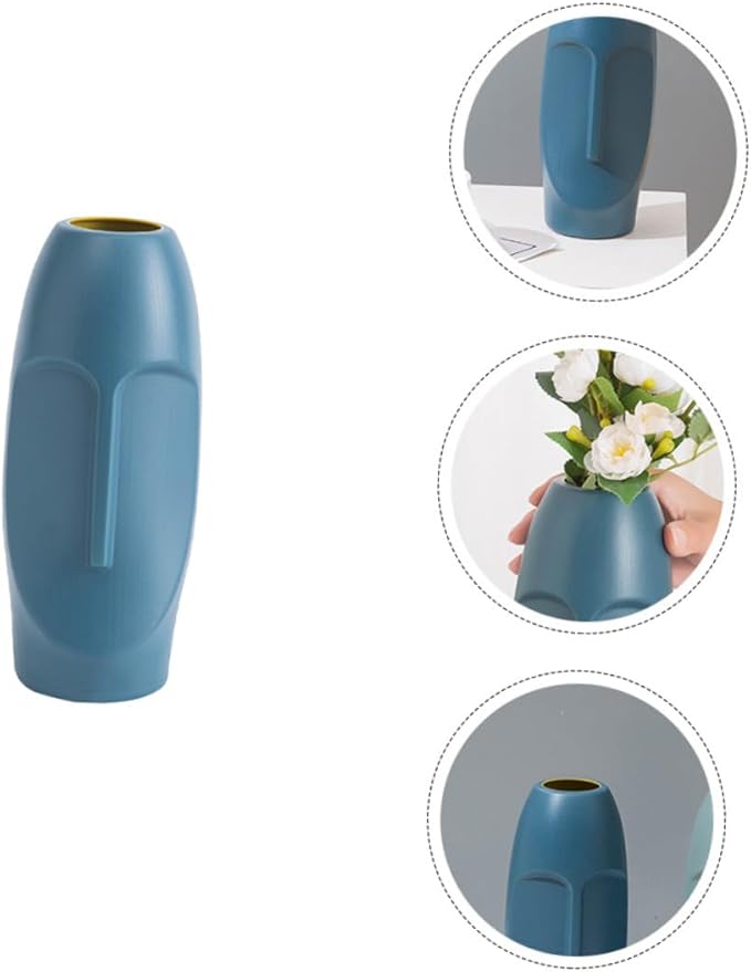 Abstract Navy Blue Plastic Flower Vase Lightweight Desktop Ornament for Dried Flowers Home Decoration Wedding Shop Window Display