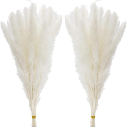 60 Pcs White Pampas Grass ,17 inch/45 cm Natural Dried Pampas Grass Branches Decor for Home Kitchen Garden Party Photographing Flower Arrangement Vase Decor（White