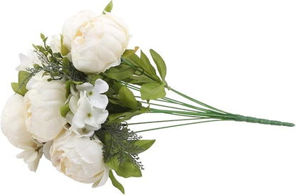 Flojery Silk Peony Bouquet Vintage Artificial Peonies Flower for Home Wedding Party Decor (1pcs, White)