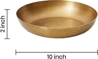 Serene Spaces Living Smooth Gold Round Decorative Iron Bowl, Large Table Centerpiece, Golden Container for Floral Arrangement, Fruits, Candies, Accessories, Measures 10" Diameter & 2" Tall, Set of 12