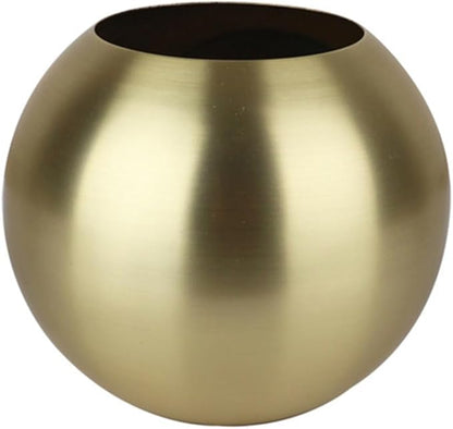 Gold Flower Vase Small Decorative Metal Vases for Table Centerpieces, MIATTCLD Round Gold Plant Pot Home Decor Ideal for Weddings, Parties, Anniversary, Living Room, Restaurants
