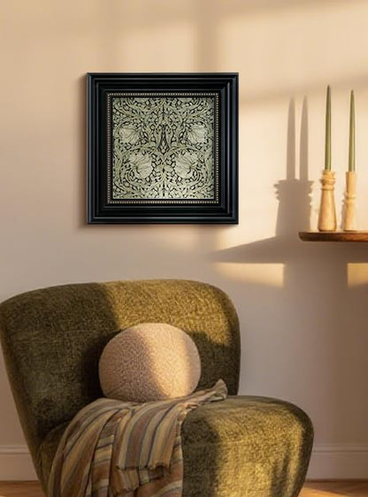 Vintage 3D Textured Floral Pattern Framed Wall Art 16x16, William Morris Inspired Botanical Sandstone Panel Print Square Artwork, Rustic Retro Square Living Room Bedroom Study Gallery Decor