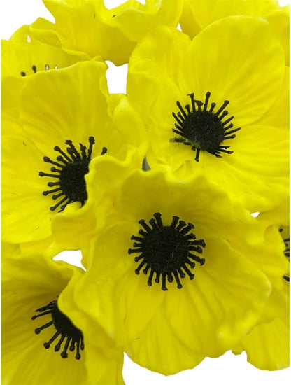14Pcs Real Touch Anemone Poppy Bouquet for Artificial Flower Decor Kitchen Table Centerpiece Vase Home Greenery Wedding Holding Flowers Backdrop Arch Wall (Yellow)