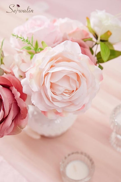 Serwalin Artificial Flowers Pink Peonies Silk Flowers Fake Flowers with Stems Dusty Roses for Wedding Bouquets Centerpieces Cake Decor Baby Shower Decoration