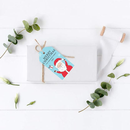 Andaz Press Personalized Christmas Holiday Season Classic Gift Tags, Merry Christmas Happy Santa Claus Design, Custom Family Name and Year, for Holiday Events, Parties, and Favors, 60-Pack