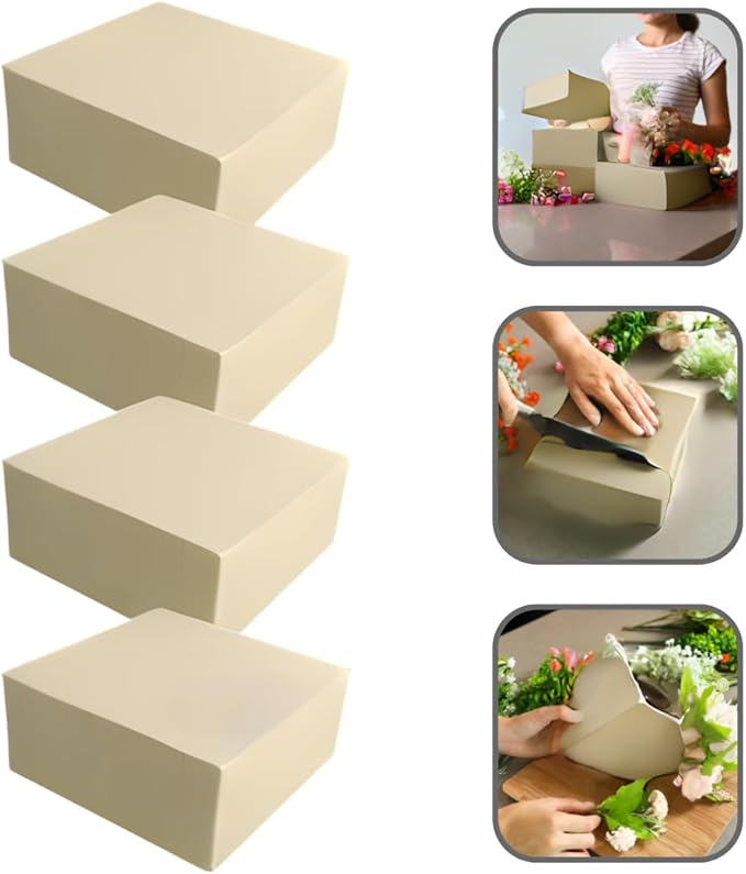 XCEL Floral Foam Block Unlike Any Other - Reusable Floral Blocks Flower Foam for Artificial Flower Arrangements (Cream - 7" x 7" x 3" (4 Pack))