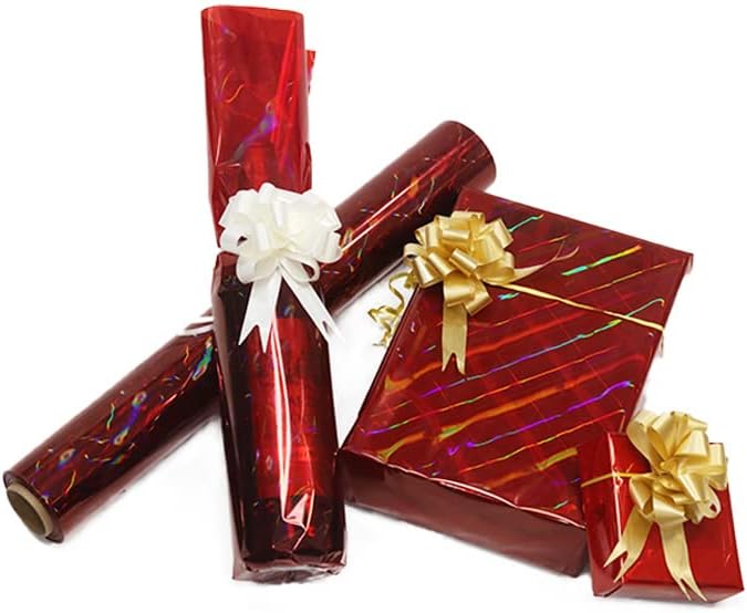 CMFYHM Iridescent Red Cellophane Wrap Roll I 34 In Wide X 100 Ft Long I Colorful Cello Perfect For Baskets,Gifts, Treats,Birthday Holiday Wedding Floral, Party Arts Crafts Decoration (Red)