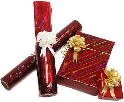 CMFYHM Iridescent Red Cellophane Wrap Roll I 34 In Wide X 100 Ft Long I Colorful Cello Perfect For Baskets,Gifts, Treats,Birthday Holiday Wedding Floral, Party Arts Crafts Decoration (Red)