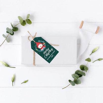 Andaz Press Personalized Classic Gift Tags - Merry Christmas Snowman with Wreath Design, Custom Family Name and Year, 60-Pack