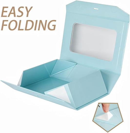 3 Pcs Blue Extra Large Gift Box for Presents with Ribbon 16.5x13x5.3 Inches Clear Gift Box with Window Magnetic Closure Gift Boxes with Lids