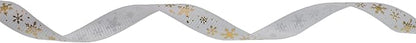 Gold Printing Snowflake Grosgrain Ribbon 25 Yard Each Roll 100% Polyester Woven Edge (3/8", White)